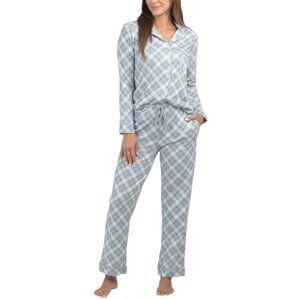POPPY & CLAY Cotton Plaid Be Natural Long Sleeve Top And Pants Pajama Set